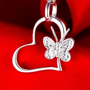 .925 stamped silver ❤ heart 🦋 butterfly pendant necklace